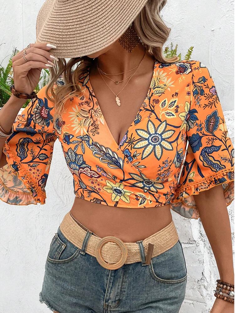 Women's V-Neck Shirt With Flared Sleeve