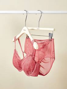 LUVLETTE Lingerie Mid-Rise Lace Mesh Brief Women Underwear Panties Set - Red - View 6