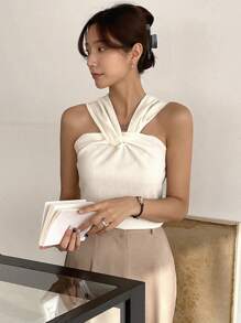 DAZY 纯色扭纹针织修身无袖女式背心夏季外出上衣