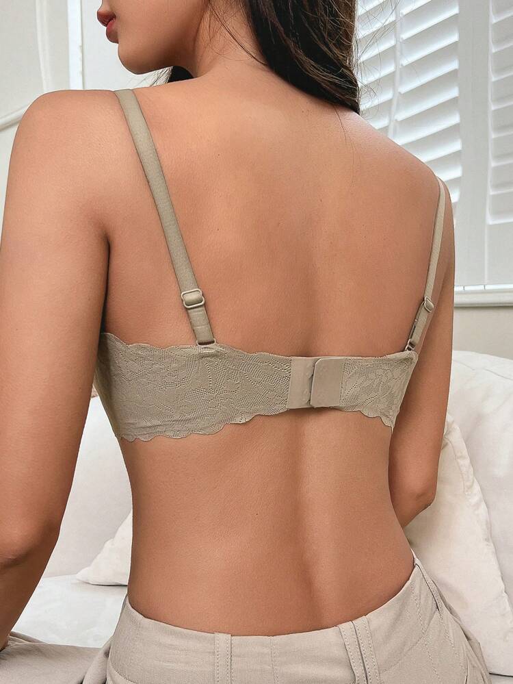 Solid Color Lace Bralette With Scalloped Edge Lingerie For Women