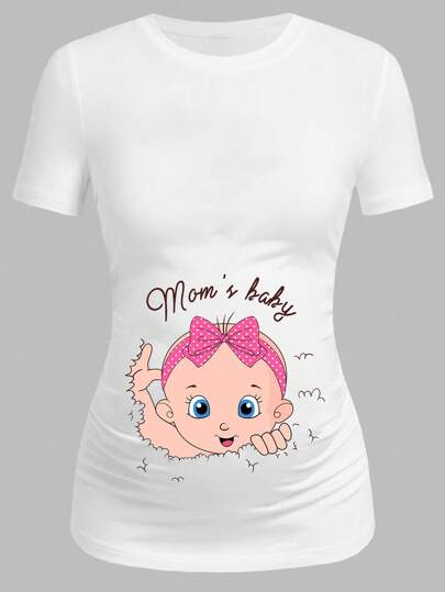 SHEIN Bokstavs- och seriefigurstryck Monterad gravid-T-shirt, bomull