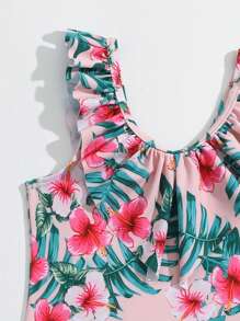 Traje de baño de una pieza para bebé niña con estampado de patrón de planta - Multicolor - Ver 3