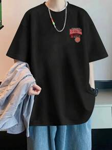 男士圓領休閒籃球和字母印花t恤 - 黑色 - 查看 8
