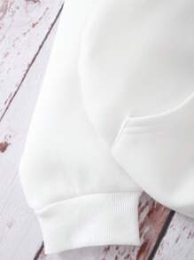 SHEIN EZwear Đồ họa Khẩu hiệu Túi kangaroo Dây rút Lót nhiệt Hoodie - trắng - Xem 8