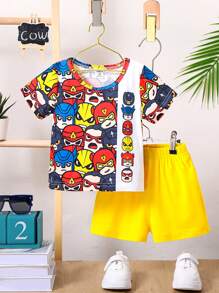 Ensemble T-shirt Et Short Pour Bébé Garçon Avec Motif De Dessin Animé Mignon Pour Le Printemps Et L'été - Multicolore - Voir 1