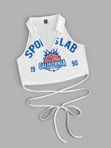 SHEIN EZwear Plus Size Basketball & Letter Print Tank Top For Summer-White - White - View 3