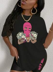 SHEIN Women's Patterned Print Round Neck T-Shirt And Shorts Set