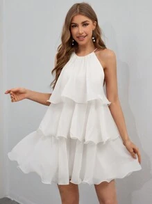 Firerie Women's A-Line Halter Neck Cake Dress - Apricot - View 3