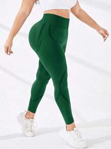 Easithlete Plus Size Sports Leggings - Dark Green - View 5