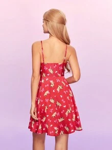 SCOOBY-DOO X SHEIN Women's Cartoon Printed Spaghetti Strap Sleeping Dress With Bow Decor