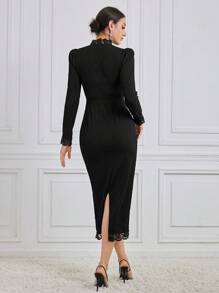 Modelyn Women's Lace Floral Wrap Dress - Black - View 2