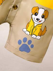 SHEIN Baby Boys' Cute Dog Pattern Printed Short Sleeve Playsuit With Shorts, Spring/Summer - Khaki - View 6