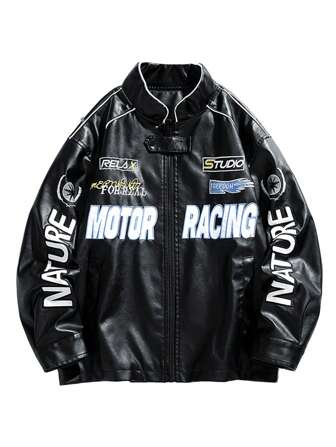男士字母刺绣PU皮夹克，秋冬款