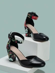 Fall/Winter 2025 Women's Spring & Summer Chunky High Heel Shoes With Hollow Out And Printed Design,Elegant,Women Pumps - Multicolor - View 4