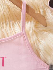 SHEIN 預/青少女用針織貓紋背心與針織寬鬆短褲,家居服2入組 - 粉色 - 查看 4