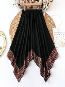 SHEIN Holidaya Váy thun lưng cao, viền bất đối xứng size lớn - màu đen - Xem 2