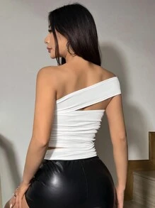 SHEIN Unity 女士單肩純色上衣 - 白色 - 查看 2
