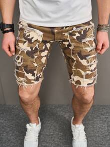 Manfinity EMRG Men's Camouflage Patchwork Fleece Denim Shorts
