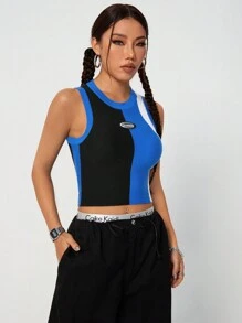 SHEIN EZwear Personalized Tri-Color Knit Patchwork Vest Top - Multicolor - View 5