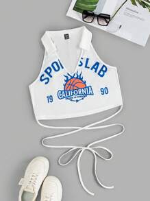 SHEIN EZwear Plus Size Basketball & Letter Print Tank Top For Summer-White - White - View 6