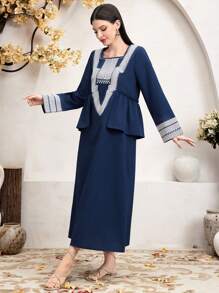 Al Najma 女士幾何提花拼接2合1裙 - 藏蓝色 - 查看 4