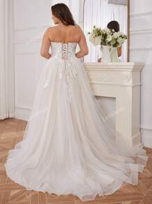 Vestido de novia elegante talla grande con corsé de tul bordado para la novia
