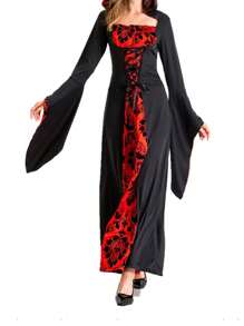 Disfraz De Halloween Vestido De Bata De Cosplay De Hechicero Negro Y Rojo Para Actuación En El Escenario - Multicolor - Ver 1
