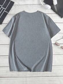 Men's Funny Printed Short Sleeve T-Shirt - Grey - View 2