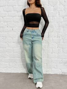 SHEIN EZwear Playera De Malla Negra Y Ajustada Para Mujer