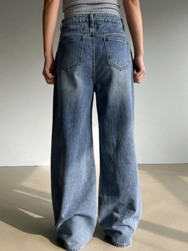 Women's Cat Whiskers Wash Wide-Leg Jeans, Casual Loose Long Denim Pants,Baggy Jeans