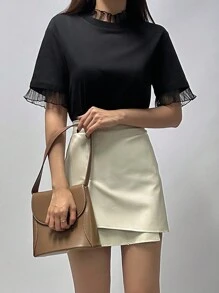 DAZY Women's Mesh Splice 2 In 1 T-Shirt - Black - View 6