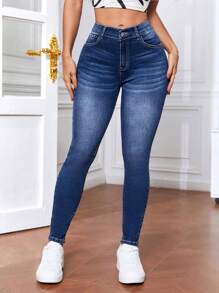 SHEIN Tall 女性修身休閒牛仔褲 - 藍色 - 查看 1