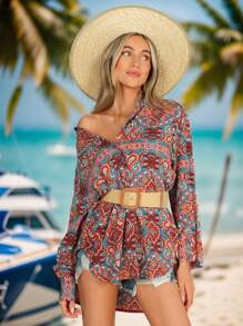 SHEIN VCAY Paisley Print Oversized Vacation Style Long Women's Casual Shirt