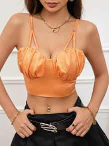 GENKIRA Gerafftes Brustgurt Crop Tanktop Mit Schulterträgern Und Rückenausschnitt - Orange - Übersicht 6