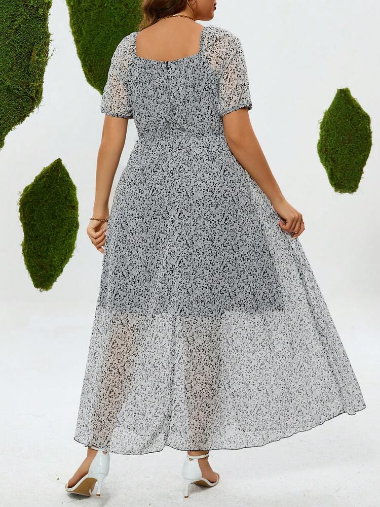 Plus Size Women's Floral Print Pleated Dress