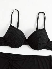 SHEIN Swim Textured Bikini Set Underwire Push Up Bra & Bikini Bottom 2 Piece Bathing Suit,Summer Beach - Black - View 4