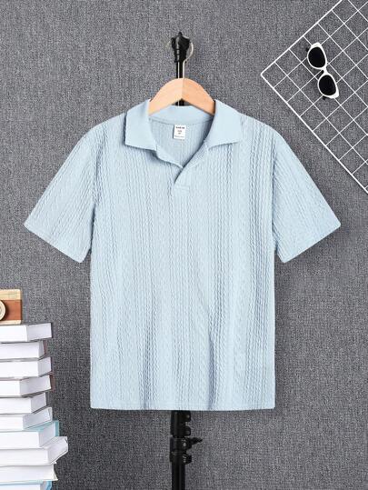 SHEIN 短袖純色polo衫適合年幼男孩