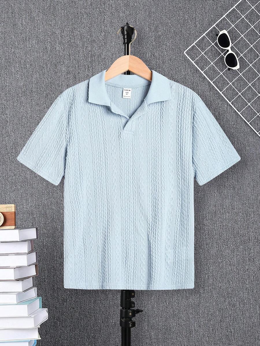 SHEIN Solid Short Sleeve Polo Shirt For Tween Boy - Blue - View 1