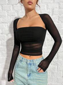 SHEIN EZwear Playera De Malla Negra Y Ajustada Para Mujer