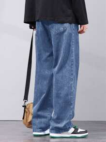 Men Plus Big And Tall Wide Leg Denim Jeans - Medium Wash - View 2