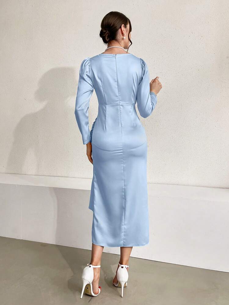 Women's Puff Sleeve Ruffled Hem A-Line Dress Fall Cloth For Women