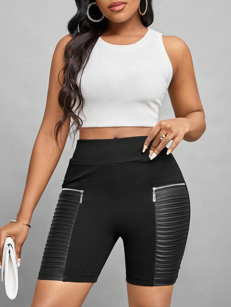 Women's High Waist Zipper Detail Bodycon Shorts