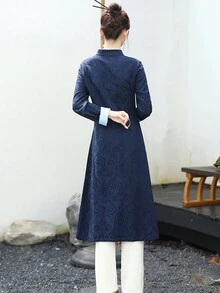 改良版漢服風旗袍上衣 - 女性旗袍茶袍 - 新風禪意服裝 - 中式旗袍（不包含褲子） - 藍色 - 查看 2