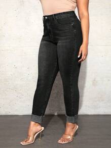 Slaydiva Women's Plus Size Slim Fit Jeans With Slip Pockets - Black - View 5