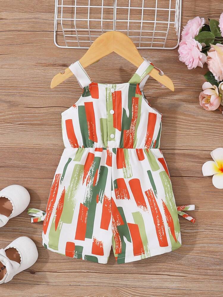 Baby Girl Summer With Brush Printed Spaghetti Strap Tank Top