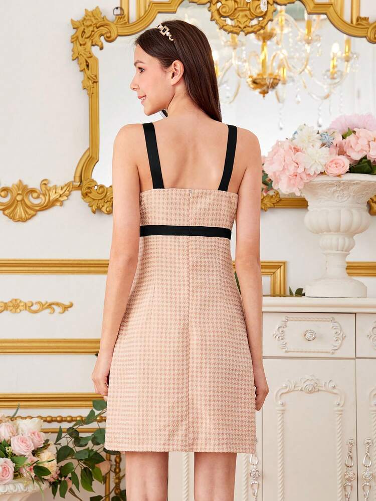 3D Floral Detail Gingham High Waist Cami Dress
