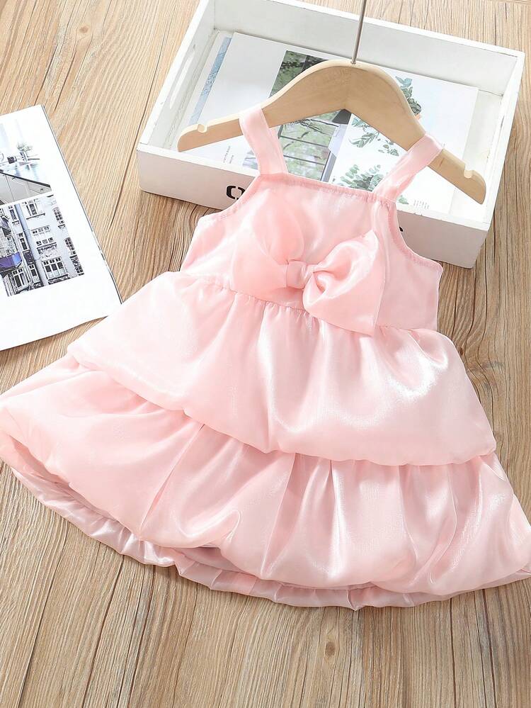Baby Girls' Pink Bowknot Strap Dress, Summer