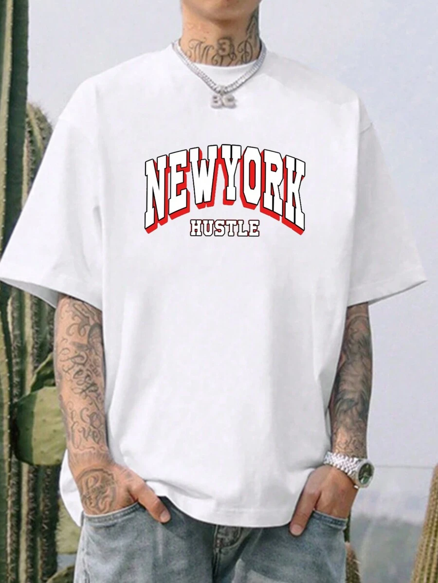 Manfinity Hypemode Men's Letter Graphic Super Oversized T-Shirt - White - View 1