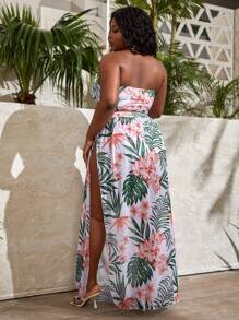 SHEIN Slayr Bộ bikini dây in họa tiết nhiệt đới cỡ lớn đi biển mùa hè với váy đi biển - Nhiều màu - Xem 2