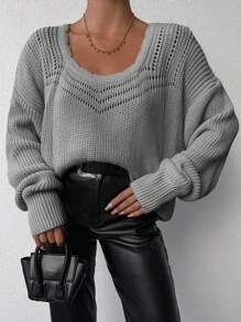 EURMUSE 女款圓領下垂肩毛衣